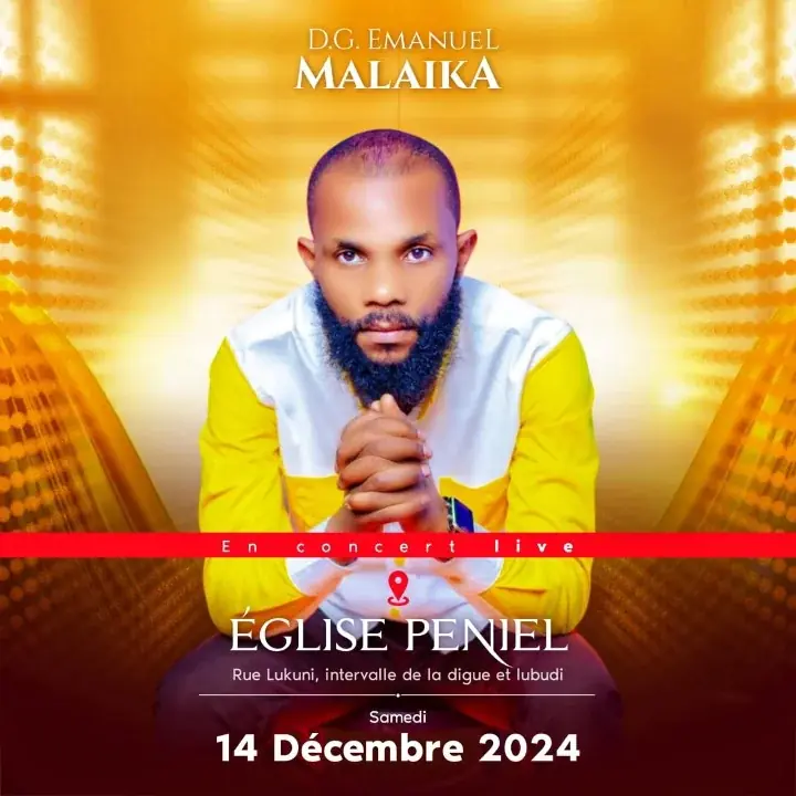 Affiche concert live D.G. Emanuel Malaika à l'Église Peniel, 14 décembre 2024